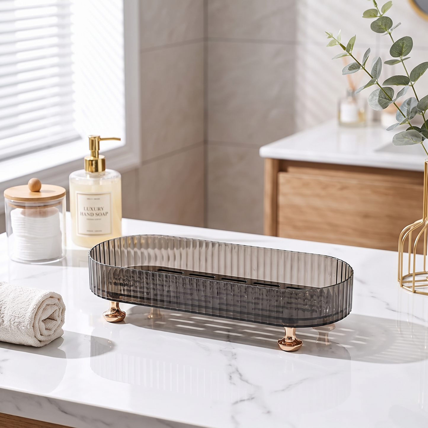 Black countertop vanity organizer tray