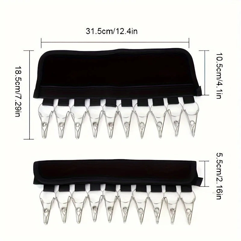 Black multi-clip drying rack dimension reference graphic