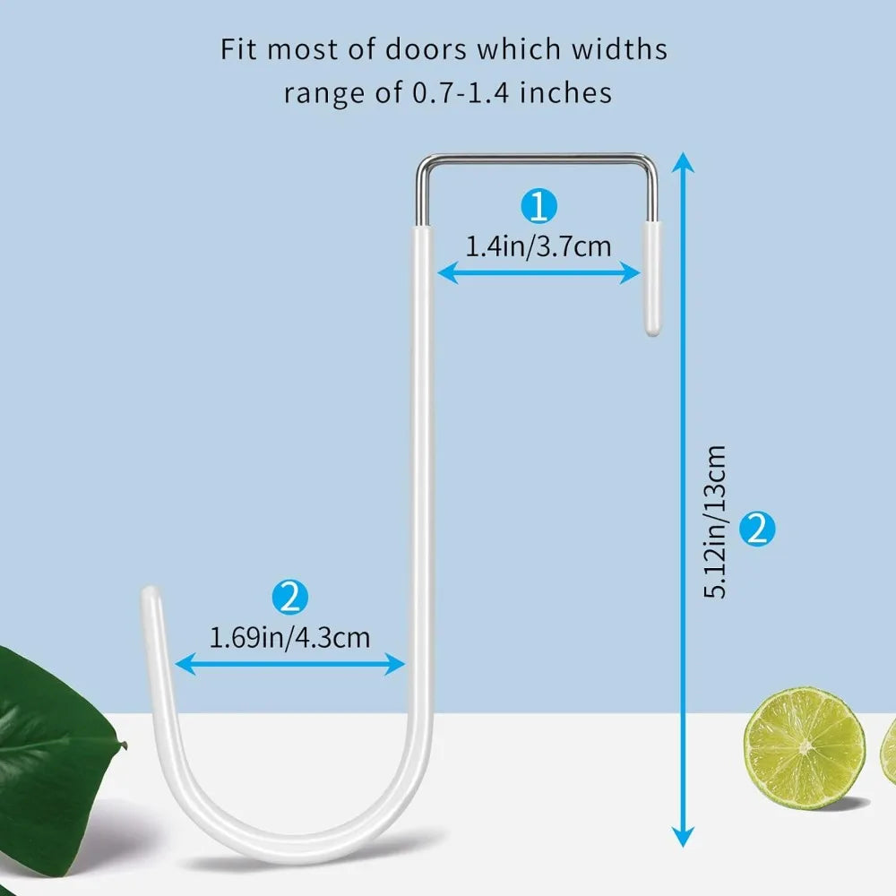 White over-door hook dimension and door-fit reference graphic