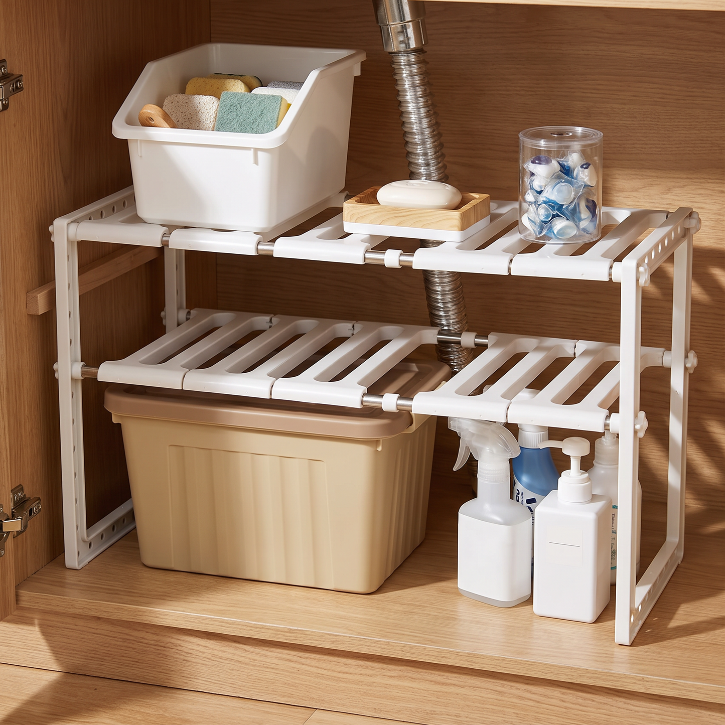 White expandable two-tier organizer