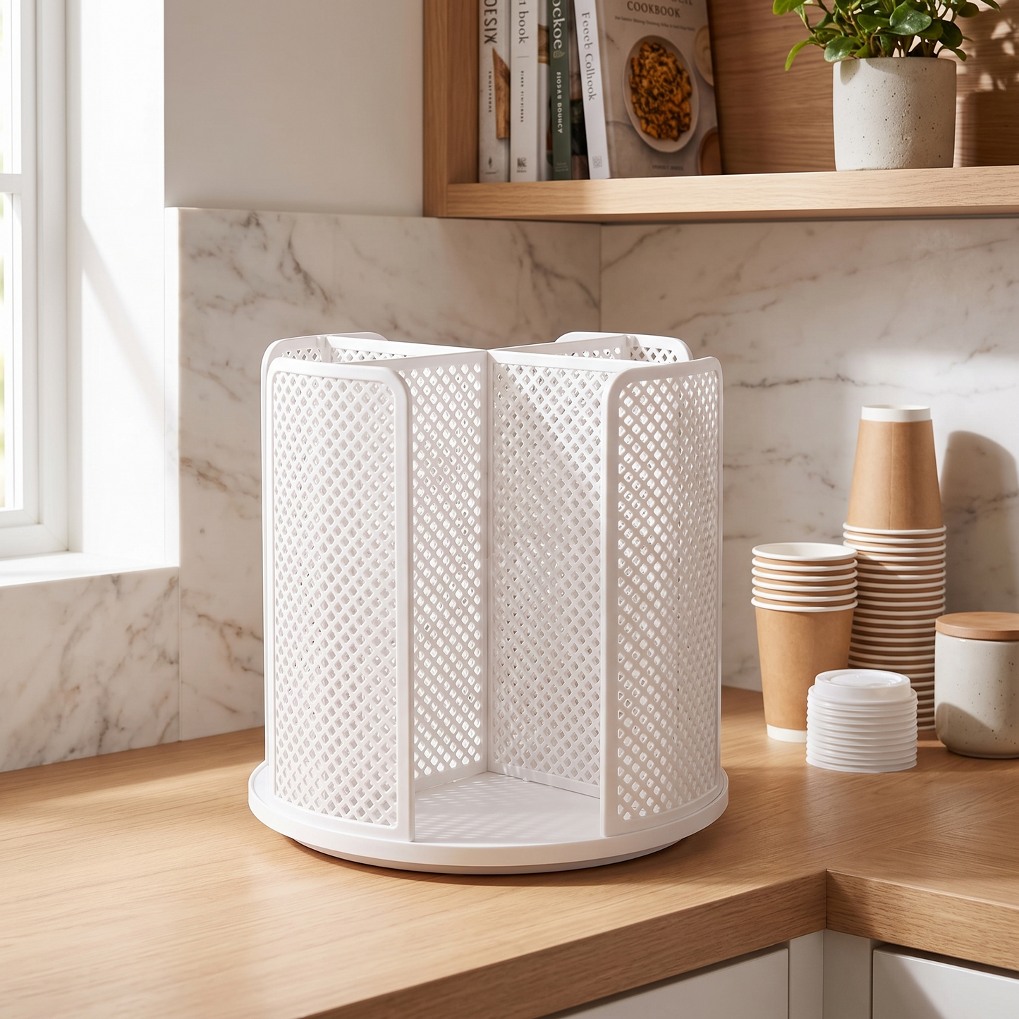 White four-compartment rotating organizer