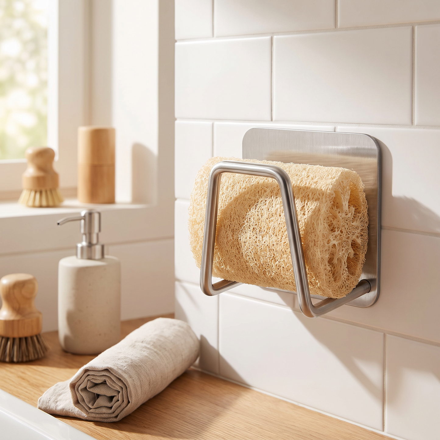 Large silver adhesive sink sponge holder