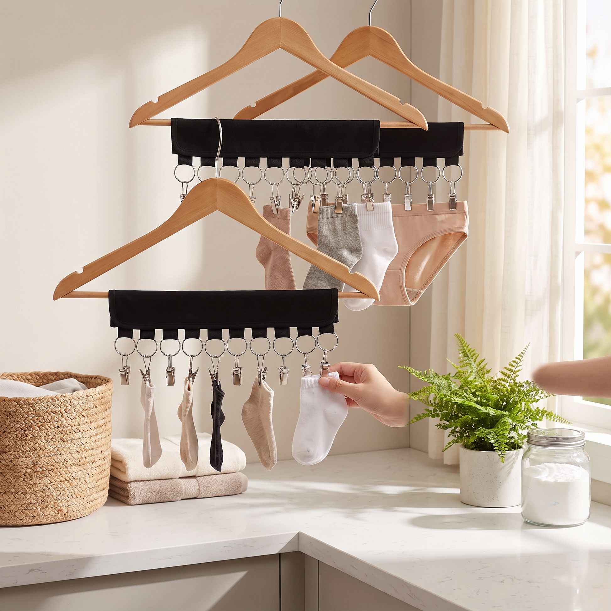 Multi-clip drying rack holding small fabric items