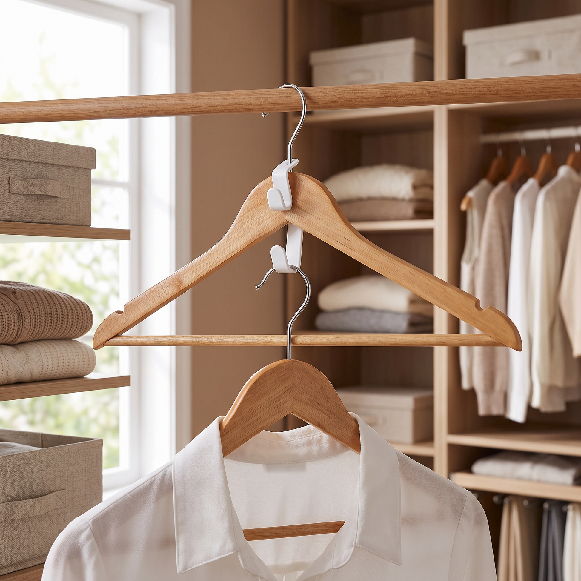 Hanger connectors creating vertical groups of clothing