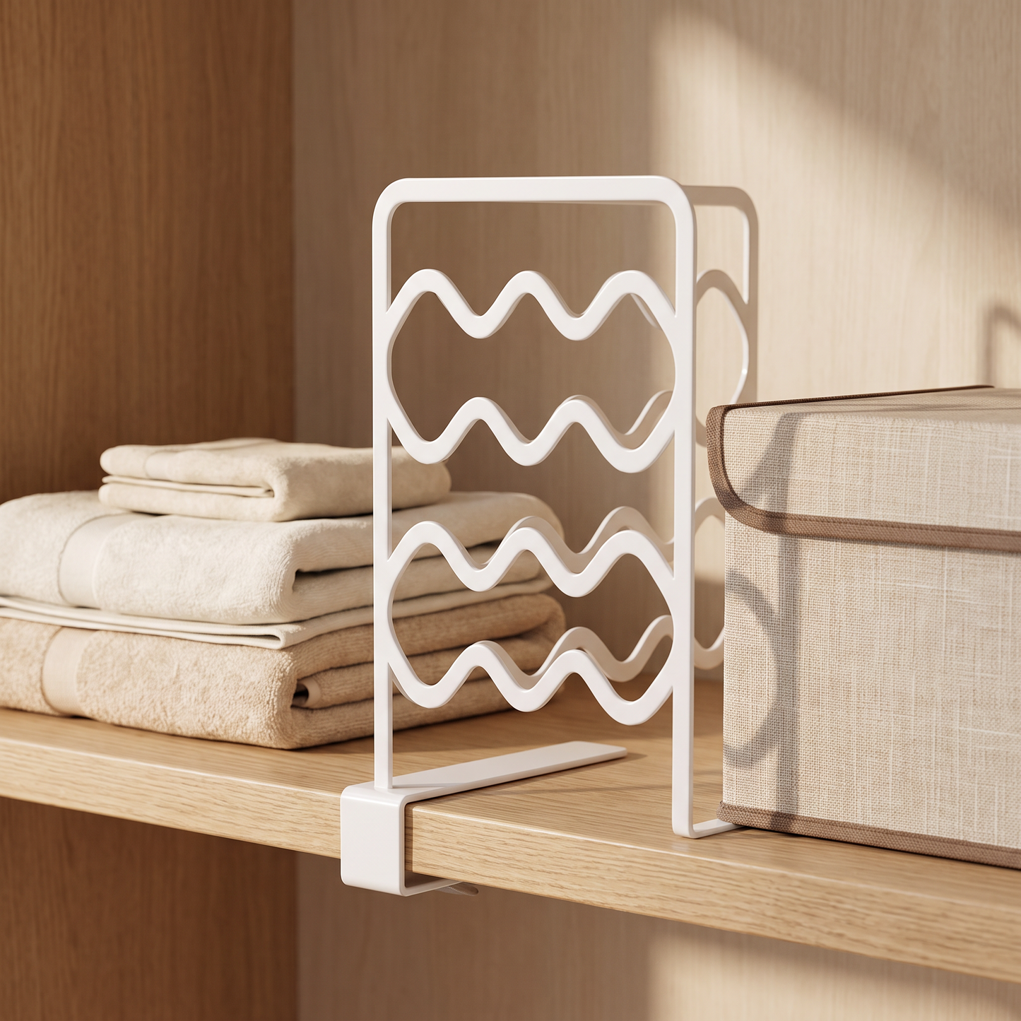 White no-drill closet shelf divider