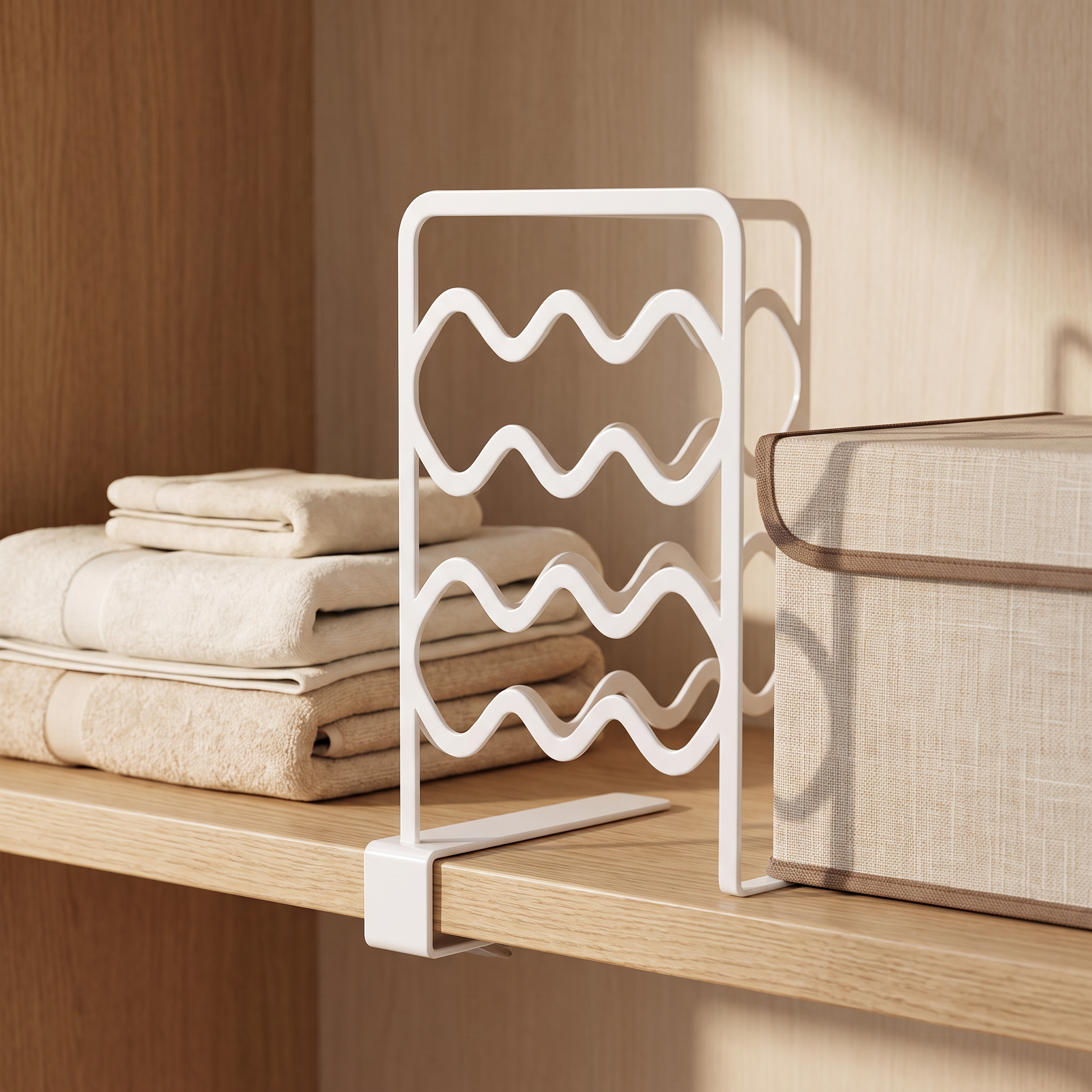 White no-drill closet shelf divider