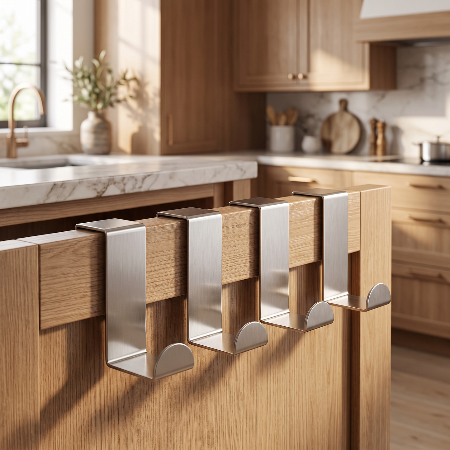 Four reversible stainless-steel cabinet hooks
