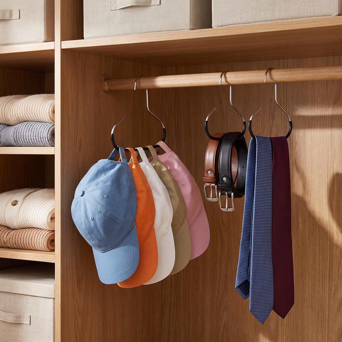 Circular closet hangers used for hats, belts, ties, and tank tops